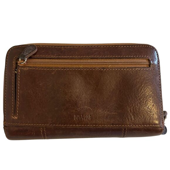 Wilson Leather Wallet Womens Brown Zip Around Organizer Clutch Coin Card Slots - Picture 1 of 13